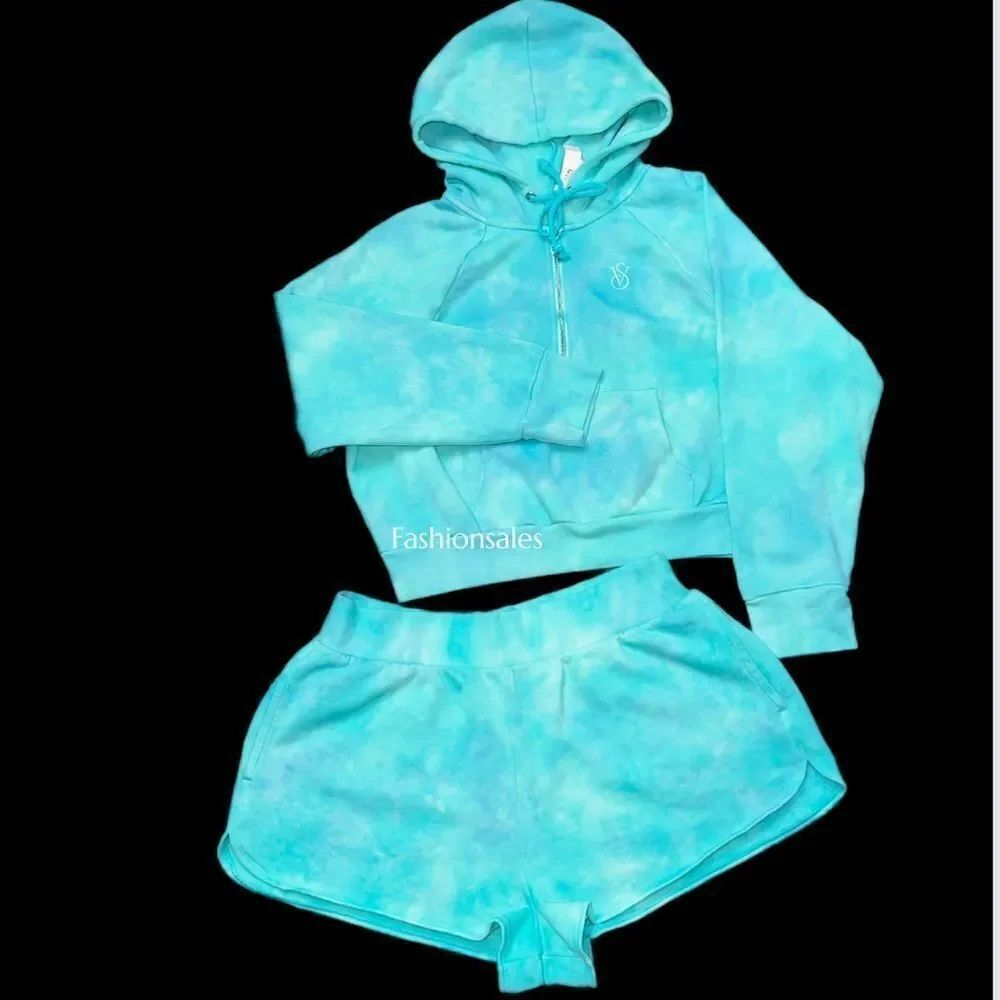 Victoria’s Secret Set Cozy & Comfy Fleece Tracksuit Hoodie & Shorts Mint Xl